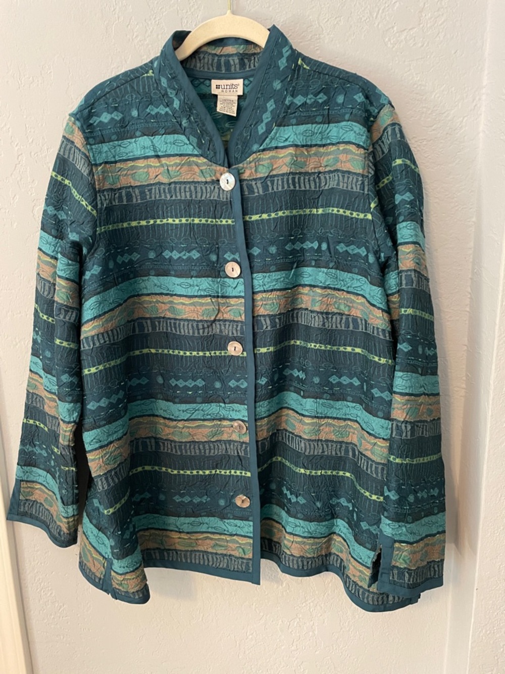 Teal Multi-Stripe Womens Button-Front Jacket